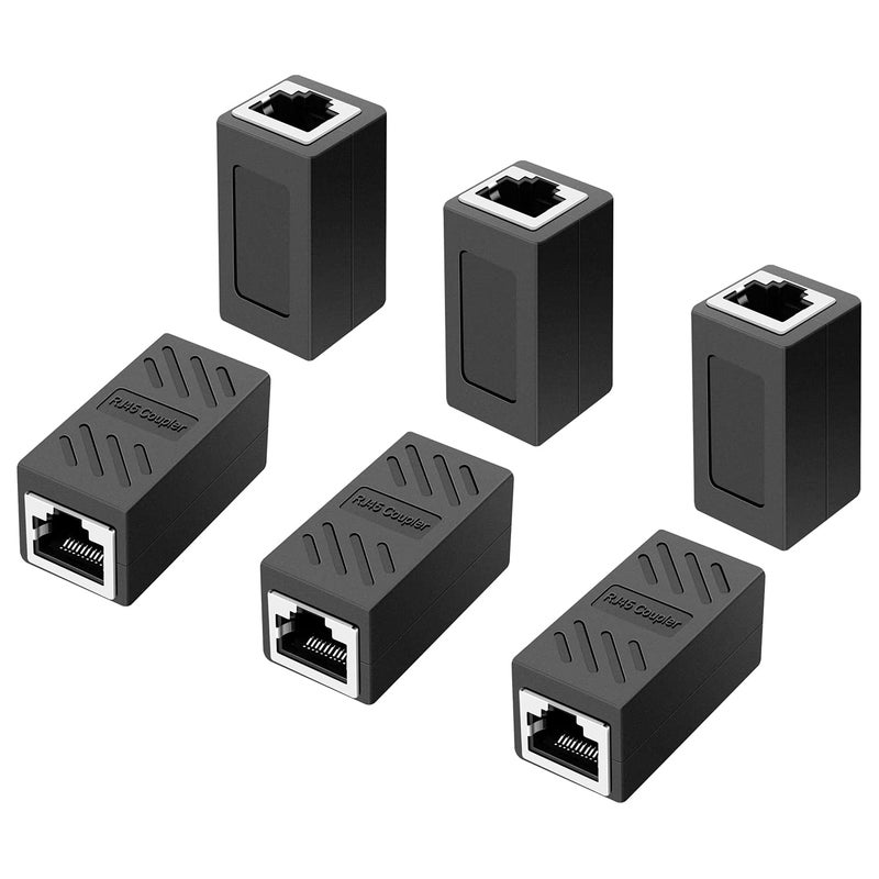Azduou RJ45 Inline Coupler,RJ45 Coupler, Network Coupler, for Cat7/Cat6/Cat5e/cat5 Ethernet Cable Extender Connector - Female to Female, Black 6 Pack - Image 1